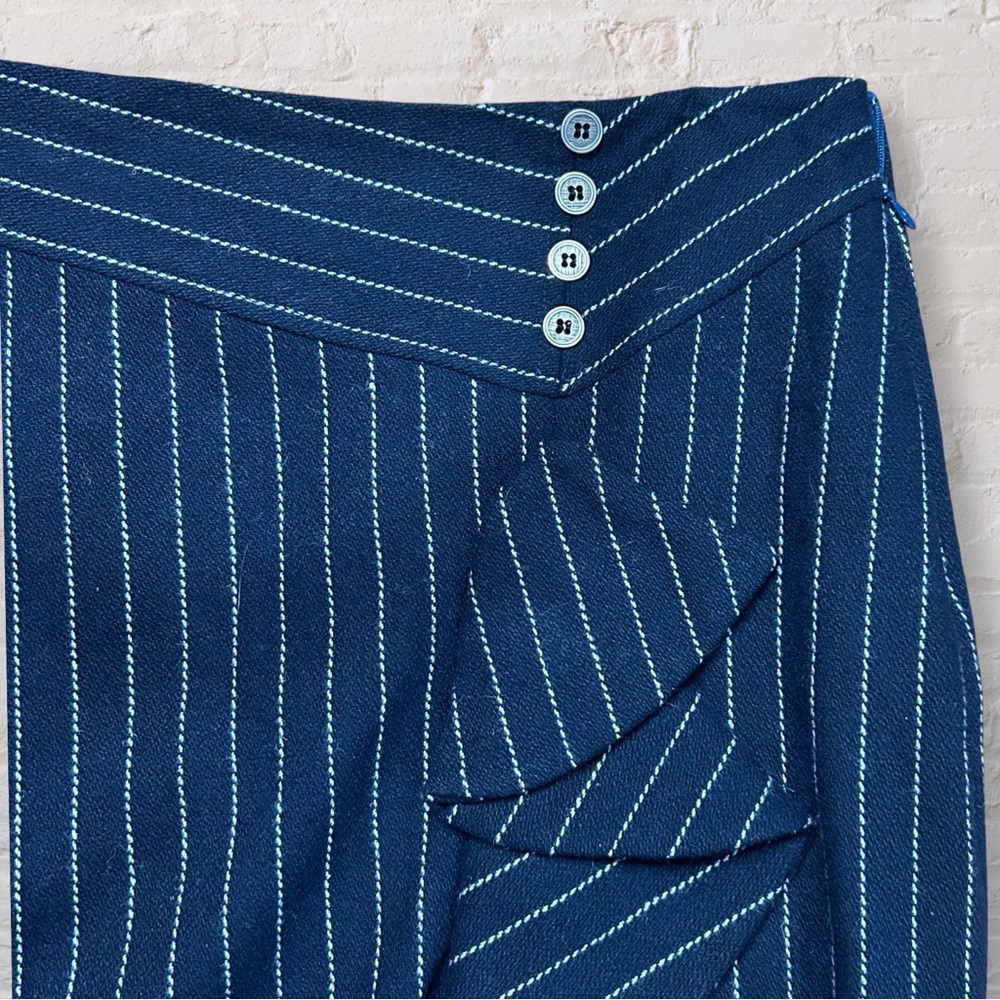 Eva Franco Navy Pinstripe Pencil Skirt with Ruffle Detail - Picture 3 of 9